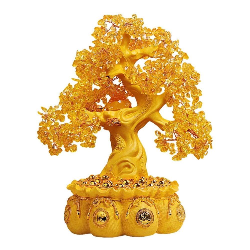 Crystal Fortune Tree Citrine Crystal Money Tree Bonsai Style Feng Shui Decoration Bonsai Fortune Money Tree for Good Luck Wealth Prosperity Crystal Bonsai Fortune Money Tree
