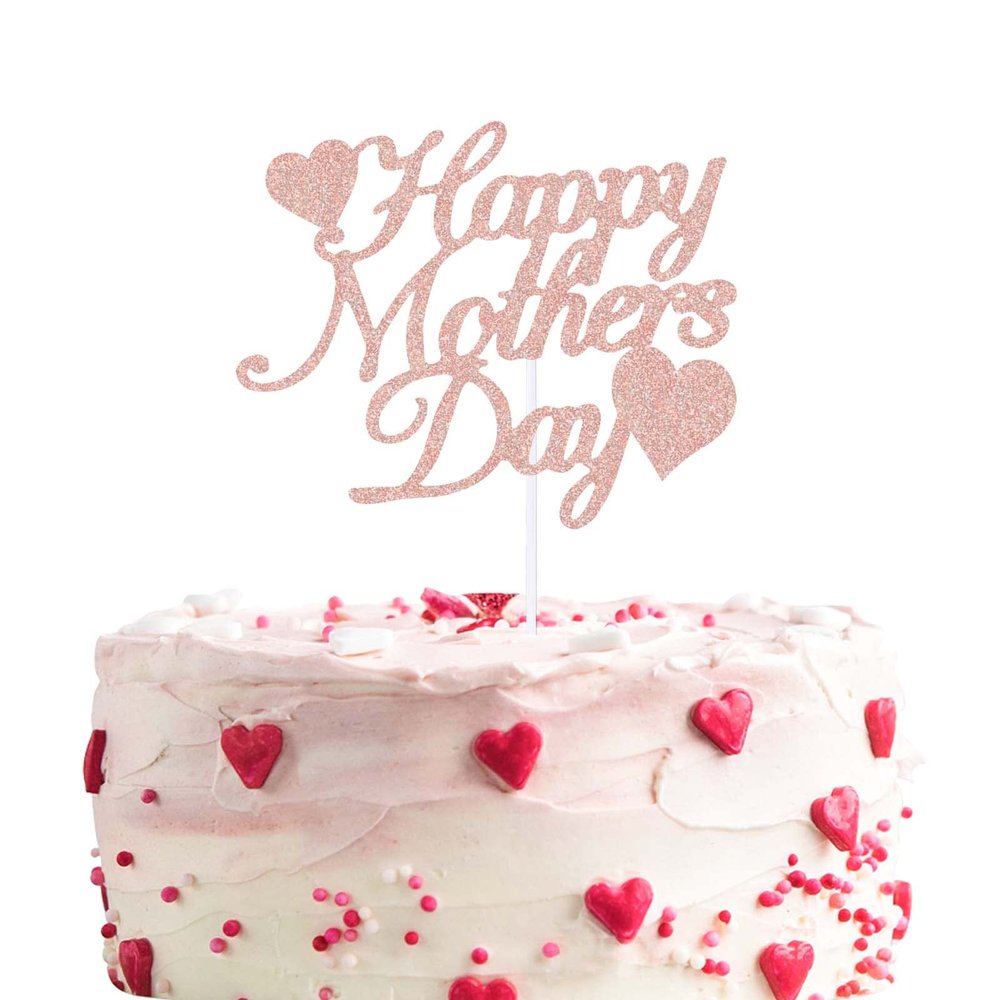 12pcs Rose Gold Glitter Happy Mother's Day Cake Toppers Food Picks Cake Decoration for Mother's Day Mom's Birthday Party Suppliers