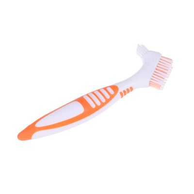 Smalibal Premium Denture Cleaning Brush Set with Multi-Layered Bristles & Ergonomic Rubber Handle, Portable Denture Double Sided Brush for False Teeth Cleaning Orange