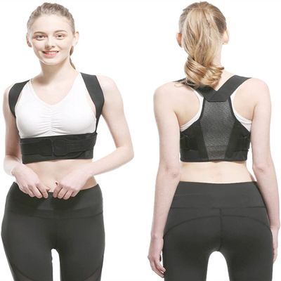Posture Corrector Back and Shoulder Lumbar Support Men and Women Breathable Fabric Fully Adjustable Kids Teenager Thoracic Kyphosis Improve Back Posture (Color : Black, Size : X-Small)