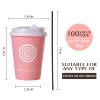 JollyPack 12 oz 100 Pack Paper Coffee Cups with Lids and Stirrers in Pink and Green. Great for Coffee, Juice, Tea, Home Use, Store and Cafe view 2