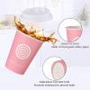 JollyPack 12 oz 100 Pack Paper Coffee Cups with Lids and Stirrers in Pink and Green. Great for Coffee, Juice, Tea, Home Use, Store and Cafe view 4