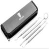 4tified Dental Tools Hygiene Kit 4 PCS French Stainless Steel Professional Teeth Cleaning Home Use Plaque Calculus Removal Tartar Scraper Scaler Fogless Mirror Dental Pick Vegan Leather case view 1