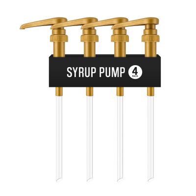 4-Pack Gold Plastic Bottle Syrup Pumps  Fits 750ml / 25.4 oz Bottles  Compatible with Torani & More  IMPORTANT: Will Not Fit Glass Bottles  Coffee Syrup Dispenser