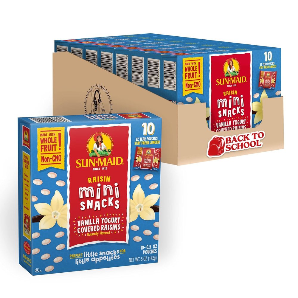 Sun-Maid Vanilla Yogurt Coated Raisins - (80 Pack) 0.5 oz Mini Snack-Size Box - Yogurt Covered Dried Fruit Snack for Lunches and Snacks