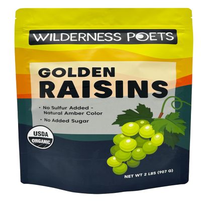 Wilderness Poets, Organic Golden Raisins - No added sugar - Bulk Dried Fruit (2 Pound - 32 Ounce)