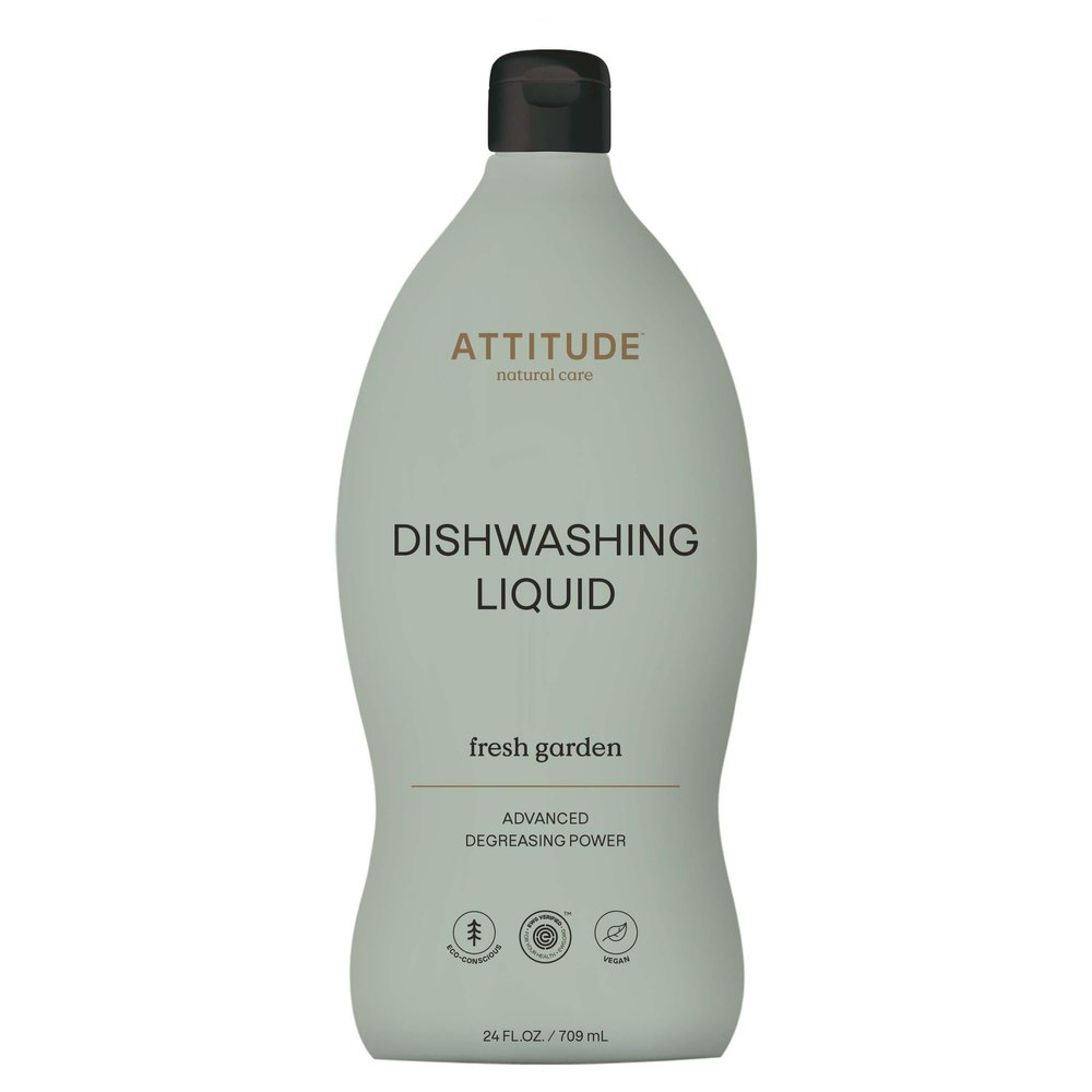 ATTITUDE Dish Soap, EWG Verified, Plant-Based & Vegan Dishwashing Liquid, Naturally Derived, Fresh Garden Scent, 24 Fl Oz