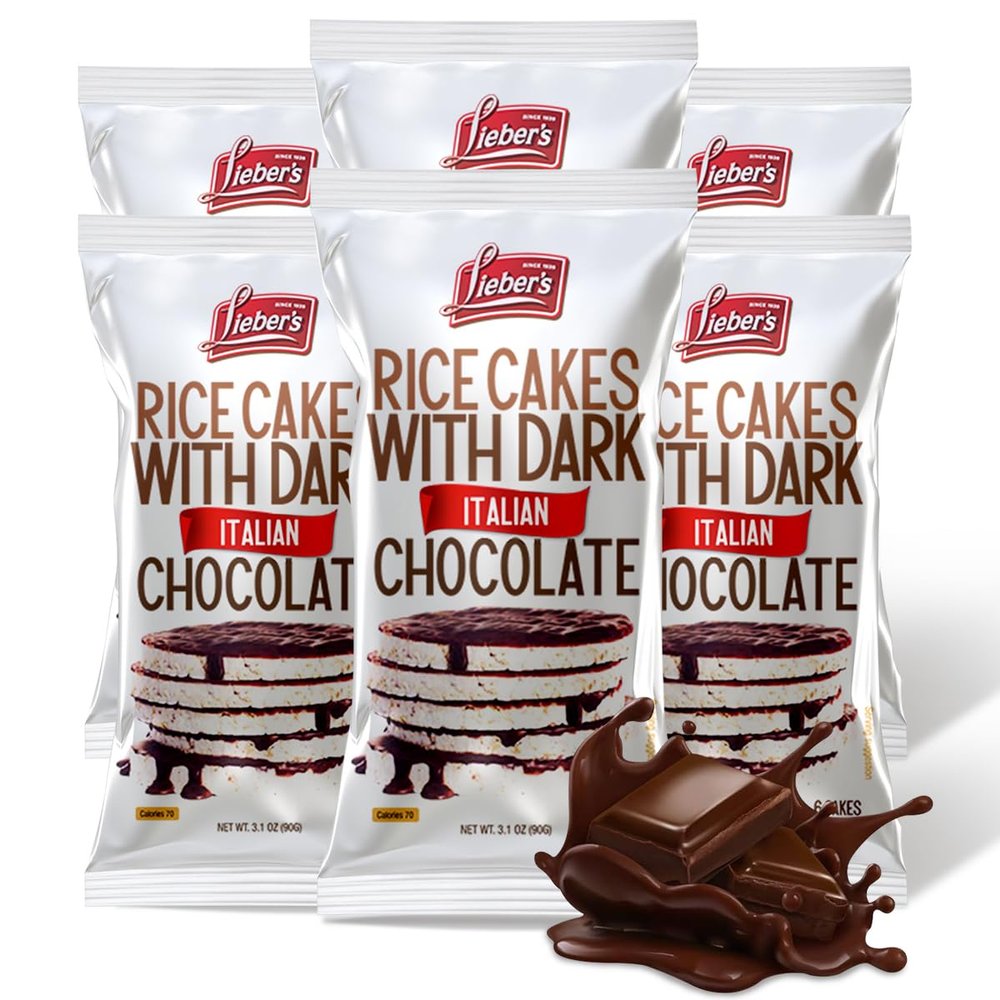 LIEBERS Dark Italian Chocolate Rice Cakes, Kosher Certified Dairy Free, Gluten Free Snack (Dark Italian Chocolate) Pack Of 6