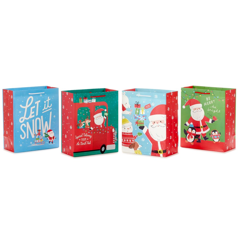 Hallmark 9" Medium Christmas Gift Bags for Kids (Let it Snow, Santa Delivery Truck, Dancing Penguins, Dogs, Snowman) for Grandchildren, Nieces, Nephews