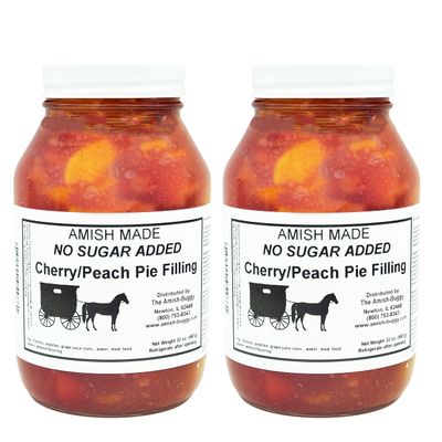 Amish Pie Filling and Topping - (Two - 32 Oz Jars) (Cherry Peach NSA)