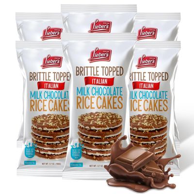 LIEBERS Thin Chocolate Rice Cakes, Kosher Certified Dairy and Dairy Free Options, Gluten Free Snack Pack Of 6 (Brittle Topped Milk Chocolate)