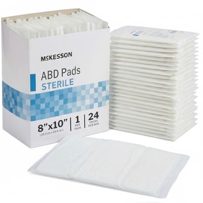 McKesson Sterile ABD Pads 8 x 10 in [48 Count]  Abdominal Pads for Wound Care, Non Stick Gauze Dressing, Surgical Absorbent Pad for Drainage and Post-Op Use