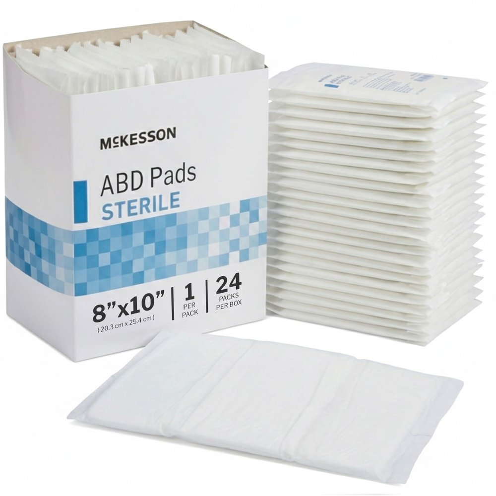 McKesson Sterile ABD Pads 8 x 10 in [48 Count]  Abdominal Pads for Wound Care, Non Stick Gauze Dressing, Surgical Absorbent Pad for Drainage and Post-Op Use