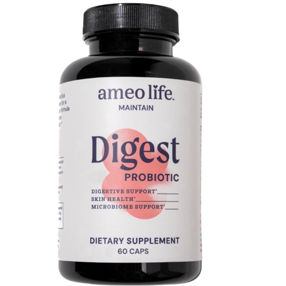 Ameo Life Probiotic for Digestive & Gut Health Bacillus Subtilis & Bacillus Coagulans with Aloe Vera, Turmeric, Psyllium, Slippery Elm & Inulin Prebiotic 60 Capsules