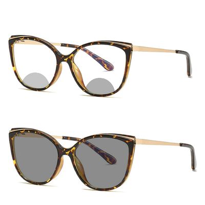 Transition Photochromic bifocal Cat Eye Progressive Multifocal Presbyopic Reading Glasses Sunglasses for Women Readers (leopard, 2.75, multiplier_x)
