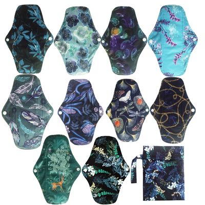 10PCS 10 Inch Regular Reusable Washable Charcoal Bamboo Cloth Mama Menstrual Sanitary Pad+1PC Wet Bag