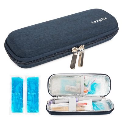 YOUSHARES Insulin Cooler Travel Case, Small EVA Diabetic Insulated Organizer Portable Cooling Bag for Medication Cooling Insulation, Epi Pen Carrying Bag with 2 Ice Pack (Navy Blue)