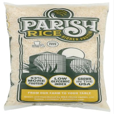 Parish White Rice  High-Protein Rice with Low Glycemic Index  Locally Grown Long-Grain White Rice  Made in the USA  Rich Nutrient Content  Ideal for Curry, Desserts, Stir-Fry  2lb Bag