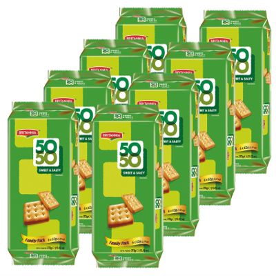 Britannia Crackers 50 50 Sweet and Salty Biscuit 13.12oz (372g) - Delicious, Light & Crispy Grocery Cookies - Best Treat for Friends & Family (Pack of 8)