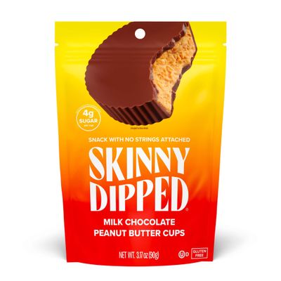 SkinnyDipped Milk Chocolate Peanut Butter Cups, 4g Sugar, Low Sugar, No Palm Oil, Gluten Free, 3.17 Ounce Bag, 1 Pack (6 Cups Total)