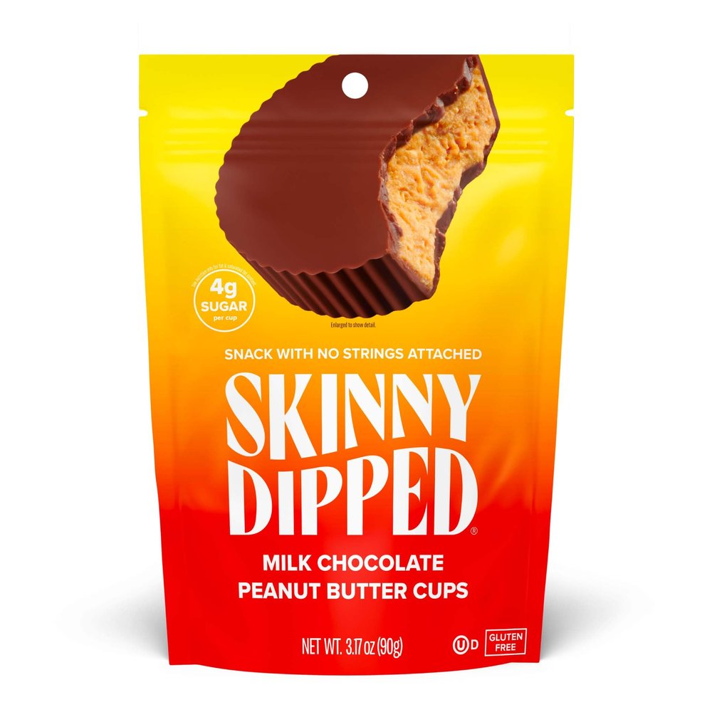 SkinnyDipped Milk Chocolate Peanut Butter Cups, 4g Sugar, Low Sugar, No Palm Oil, Gluten Free, 3.17 Ounce Bag, 1 Pack (6 Cups Total)