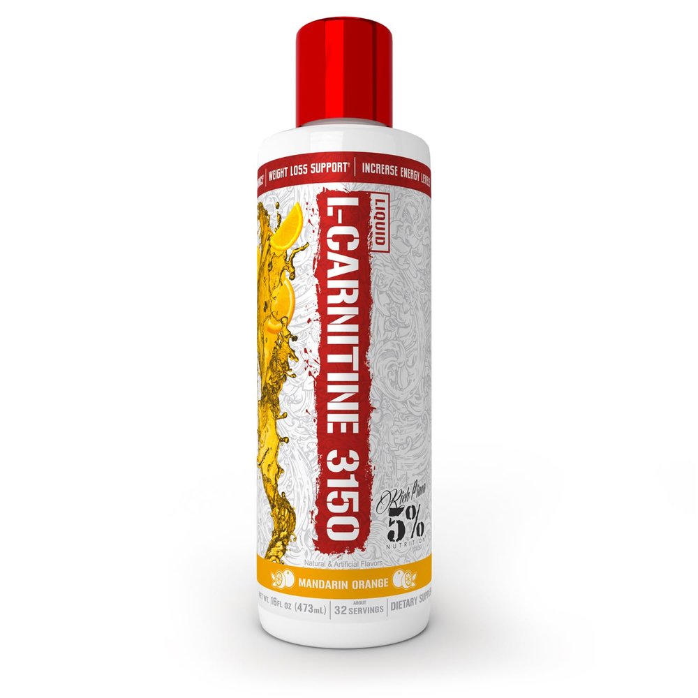 5% Nutrition Rich Piana Liquid L-Carnitine 3150 | Premium 4 Source Blend + GBB, The Super Carnitine (Mandarin Orange)