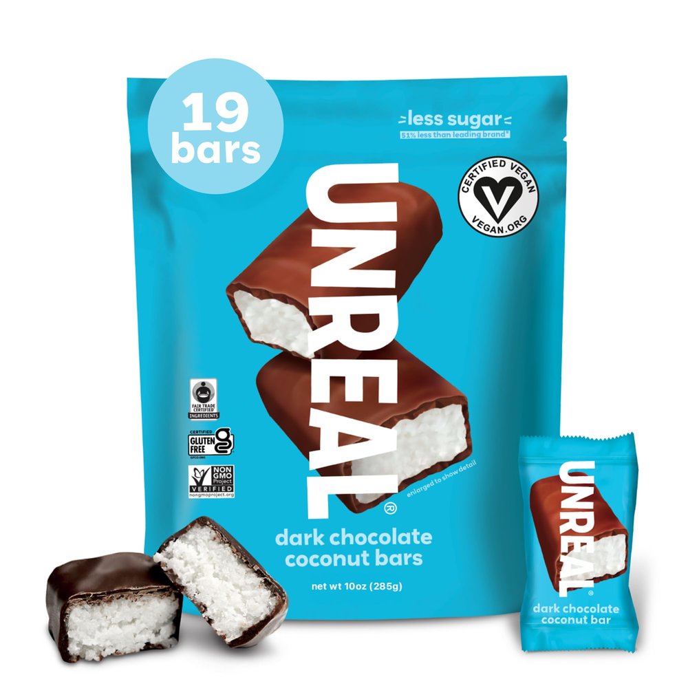 UNREAL Dark Chocolate Coconut Bars | Vegan, 3g Sugar, & 3 Simple Ingredients | Non-GMO, Gluten Free, & Fair Trade | 10oz Bag