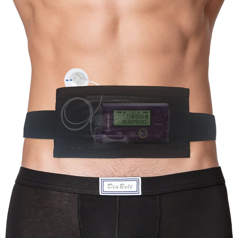 Insulin Pump Belt with Mesh Pouch for Easy Viewing/Operation Diabetic T1D Medical Holder Adjustable Waist Band Accessories Lightweight for Tubing Epipen Men Women Adult Black