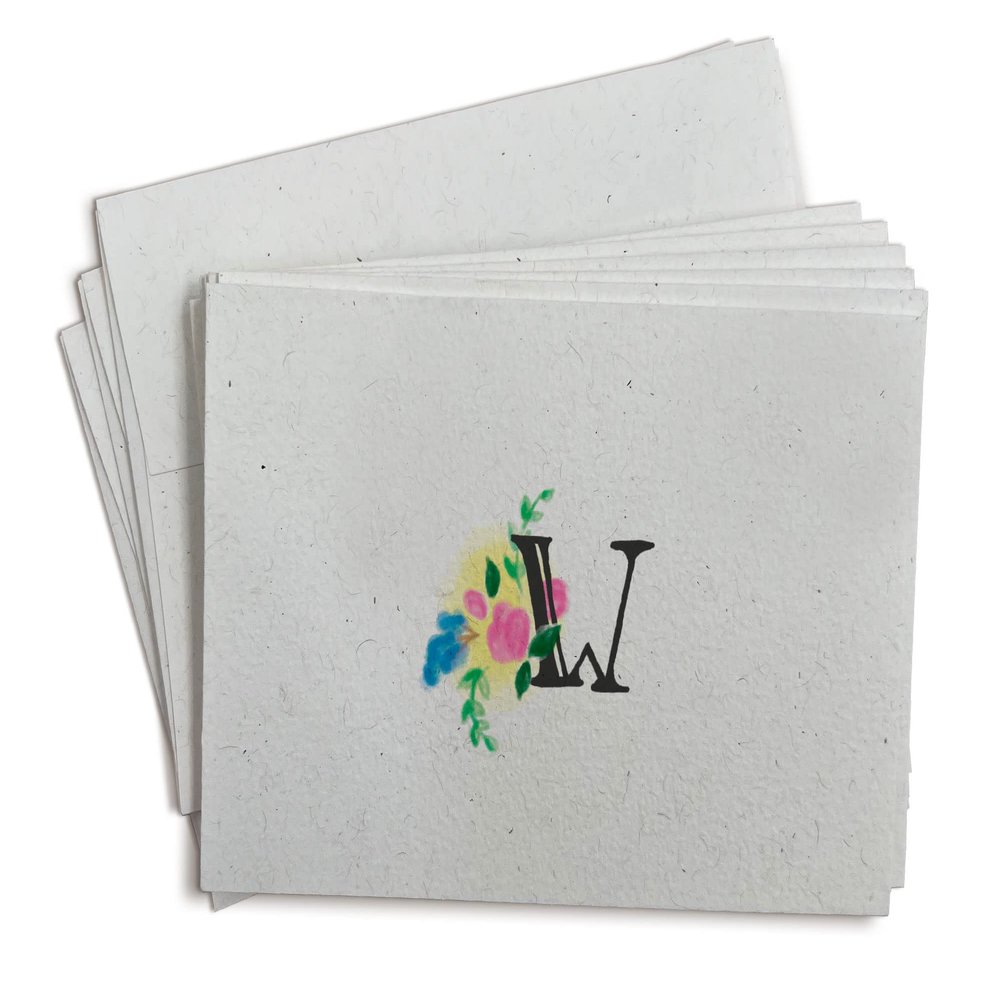 Sugartown Greetings Floral Monogram Note Cards - 24 Stationery Note Cards with Envelopes (Letter W Note Cards)