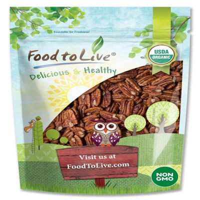 Food to Live Organic Dry Roasted Pecan Halves, 8 Ounces  Non-GMO, Unsalted Nuts, Oven Roasted, No Oil Added, Vegan, Kosher, Shelled, Bulk. Good Source of Protein and Fiber. Great Keto-Friendly Snack