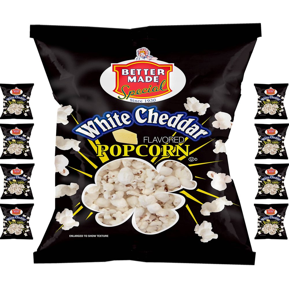 Better Made Special Popcorn (8) x Bags 2.5-2.75oz Each (Pack of 8) (WHITE CHED) - Adult Bulk Snacks, Kids Lunch, Delicious White Cheddar Flavorerd Popped Popcorn, Family Owned