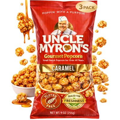 Uncle Myron's Popcorn Original Caramel Popcorn, 3 Bags (9 oz. Each), Gourmet Caramel Popcorn, Gourmet Popcorn