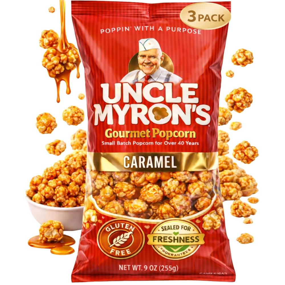 Uncle Myron's Popcorn Original Caramel Popcorn, 3 Bags (9 oz. Each), Gourmet Caramel Popcorn, Gourmet Popcorn