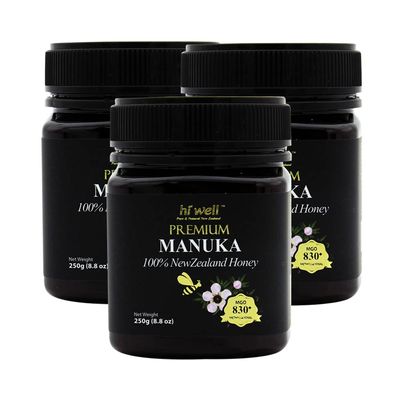 (Pack of 3) Hi Well Premium Manuka 100% New Zealand Honey MGO 830+ 250g (8.8oz)
