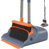 kelamayi Upgrade Broom and Dustpan Set, Self-Cleaning with Dustpan Teeth, Indoor&Outdoor Sweeping, Ideal for Dog Cat Pets Home Use, Stand Up Broom and Dustpan (Gray&Orange) view 1