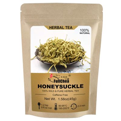 FullChea - 100% Pure Natural Dried Honeysuckle - Jin Yin Hua Honeysuckle Tea - Premium Flower Herbal Tea - 1.58oz/45g