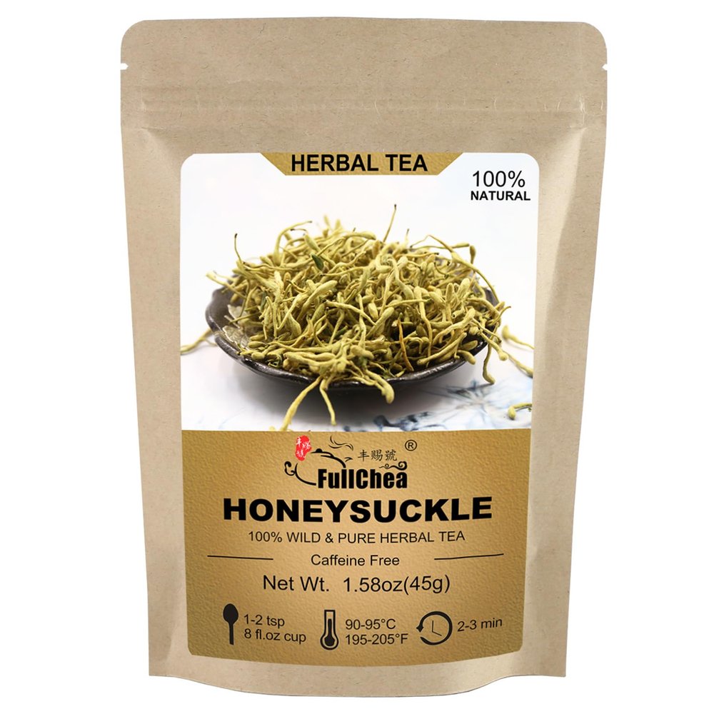 FullChea - 100% Pure Natural Dried Honeysuckle - Jin Yin Hua Honeysuckle Tea - Premium Flower Herbal Tea - 1.58oz/45g