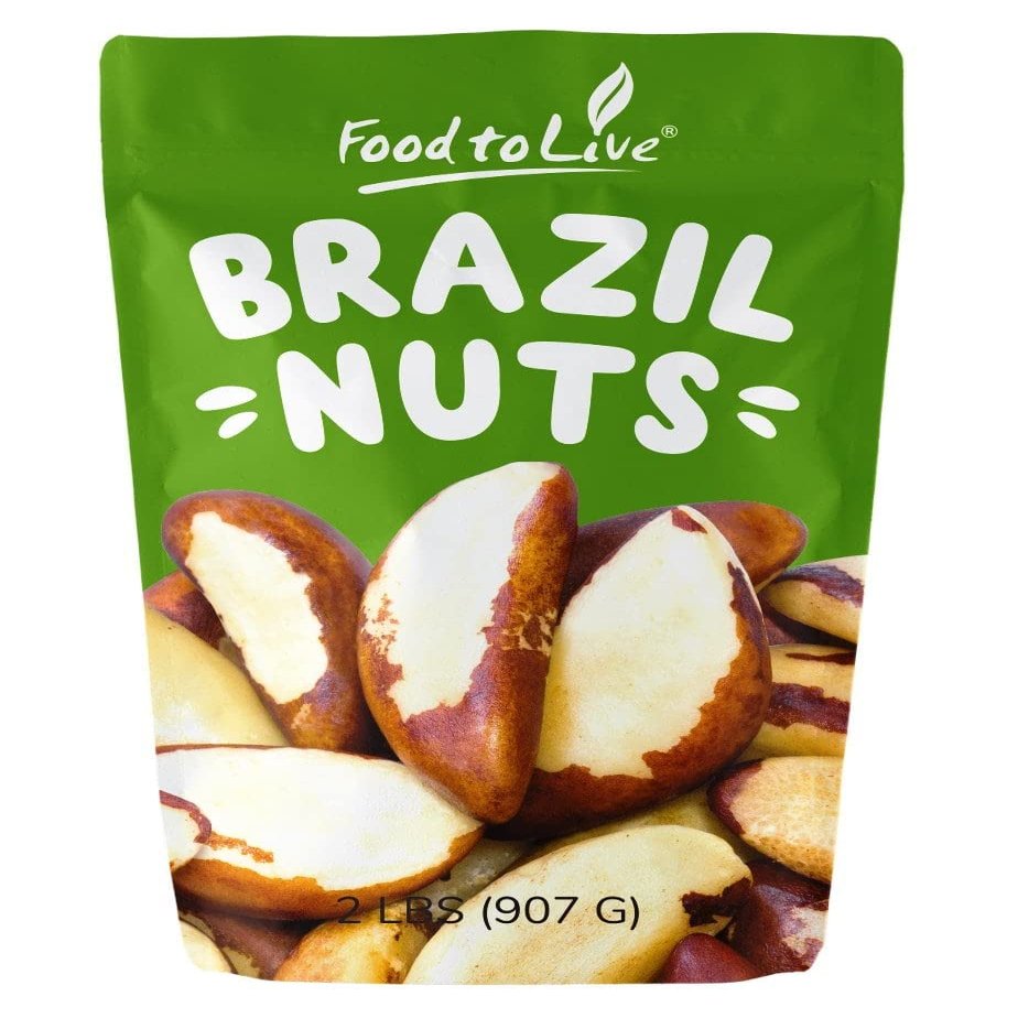 Food to Live Dry Roasted Brazil Nuts, 2 Pounds Unsalted, Whole, Oven Roasted Brazilian Nuts, No Oil Added, Shelled, Vegan, Kosher, Bulk. Good Source of Protein and Essential Fatty Acids. Crunchy Snack