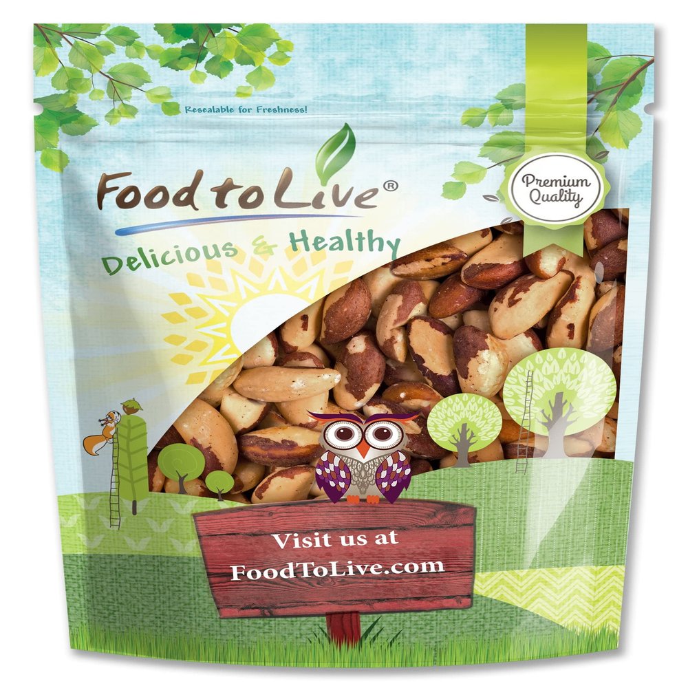 Food to Live Dry Roasted Brazil Nuts, 1 Pound  Unsalted, Whole, Oven Roasted Brazilian Nuts, No Oil Added, Shelled, Vegan, Kosher, Bulk. Good Source of Protein and Essential Fatty Acids. Crunchy Snack