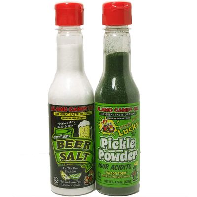 Alamo Candy Beer salt , Pickle Powder Bundle - Flavored Salt , Lemon - Lime, Sour Dill Pickle Salt - Beer Salt 4.75 oz and Pickle Powder 4.5 oz 2 Set of 2