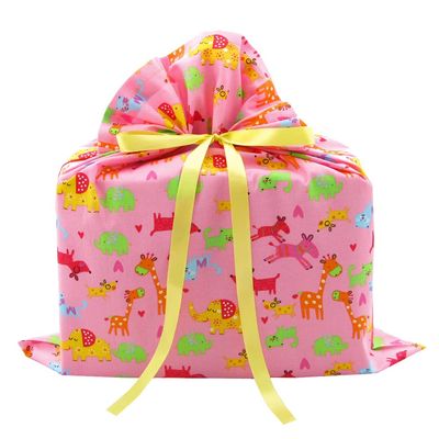 VZWraps Momma and Baby Animals Reusable Fabric Gift Bag (Medium 17 Inches Wide by 18 Inches High, Pink)