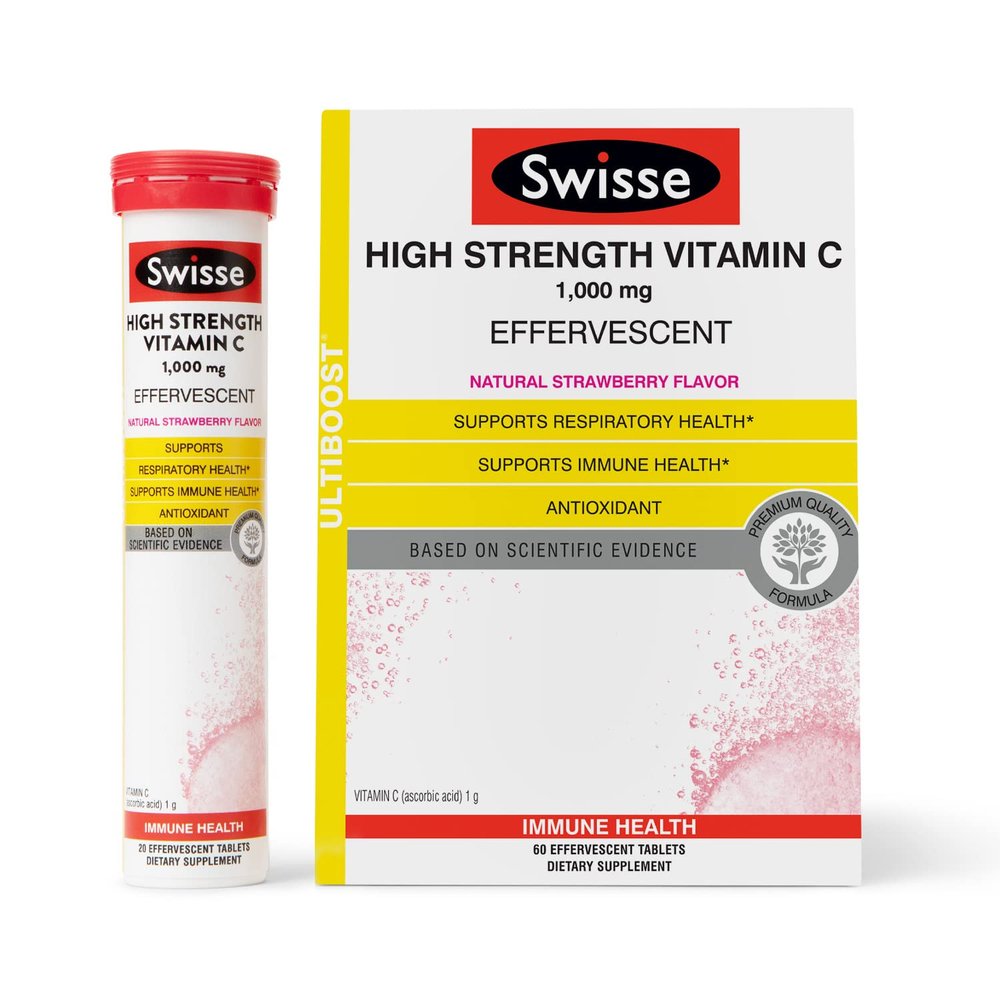 Swisse Effervescent Vitamin C 1000mg Dissolvable Vitamin C Powder Tablets | Immune Support Supplement and Antioxidant | VIT C Supports Immunity Health * | Ascorbic Acid Vitamin C Drink | 60 Tablets