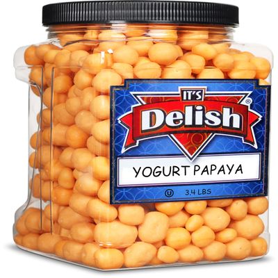 Yogurt Covered Papaya Dices by It's Delish, 3 LBS Jumbo Container | Kosher Dairy-Free Jumbo Yogurt Covered Fruit for Vegan Snacking | Dried Diced Papaya Coated in Yogurt-Flavored Shell Snack Treats