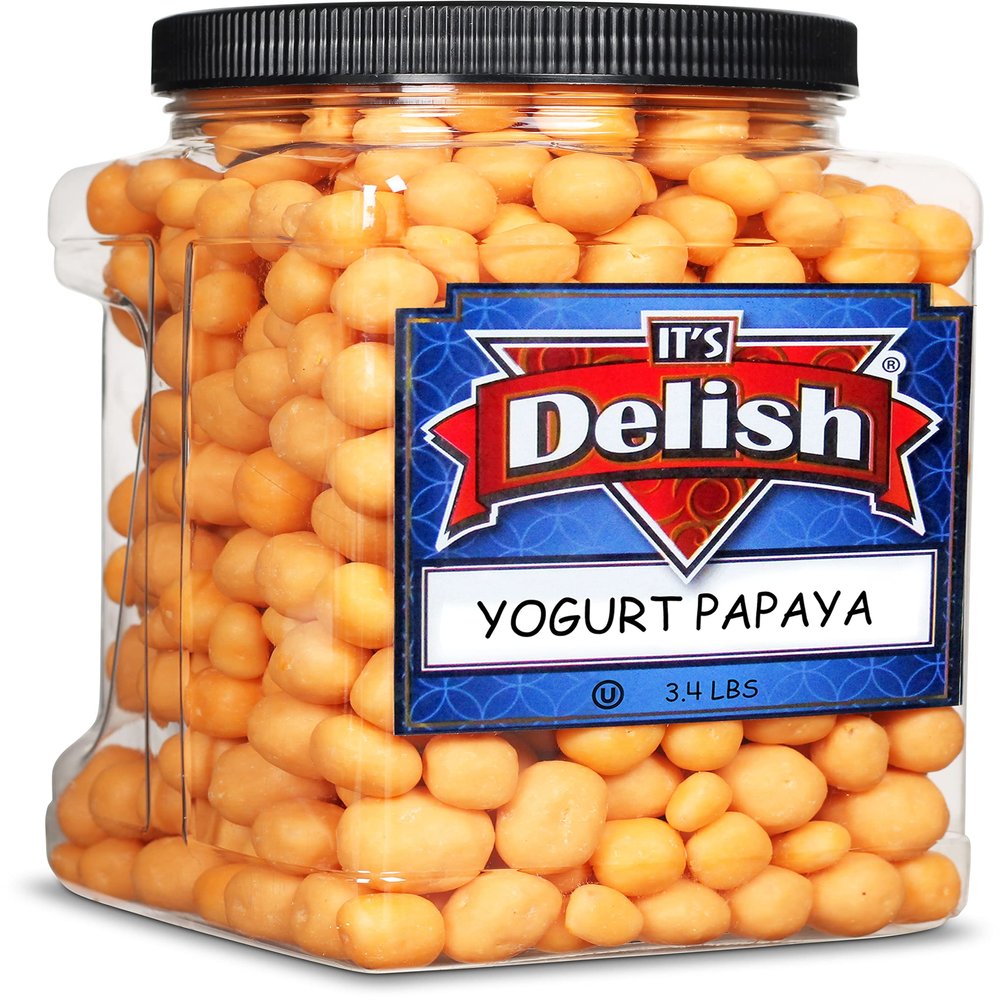 Yogurt Covered Papaya Dices by It's Delish, 3 LBS Jumbo Container | Kosher Dairy-Free Jumbo Yogurt Covered Fruit for Vegan Snacking | Dried Diced Papaya Coated in Yogurt-Flavored Shell Snack Treats