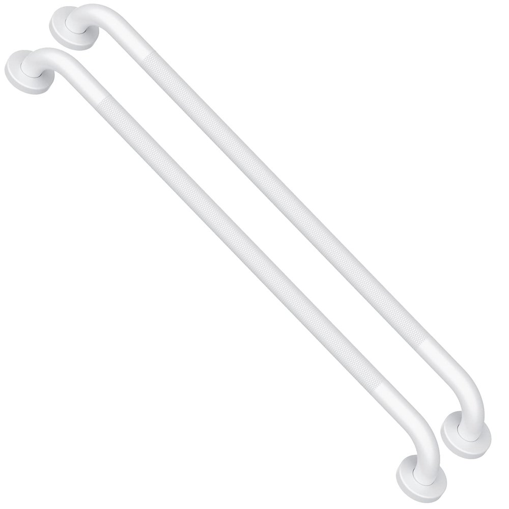 2 Pack White Grab Bars 32 Inch, 1.25" Diameter Anti Slip Bathroom Grab Bar w/Knurled Grip, Handicap Grab Bar for Wall, Shower Handle Safety Handrail for Senior
