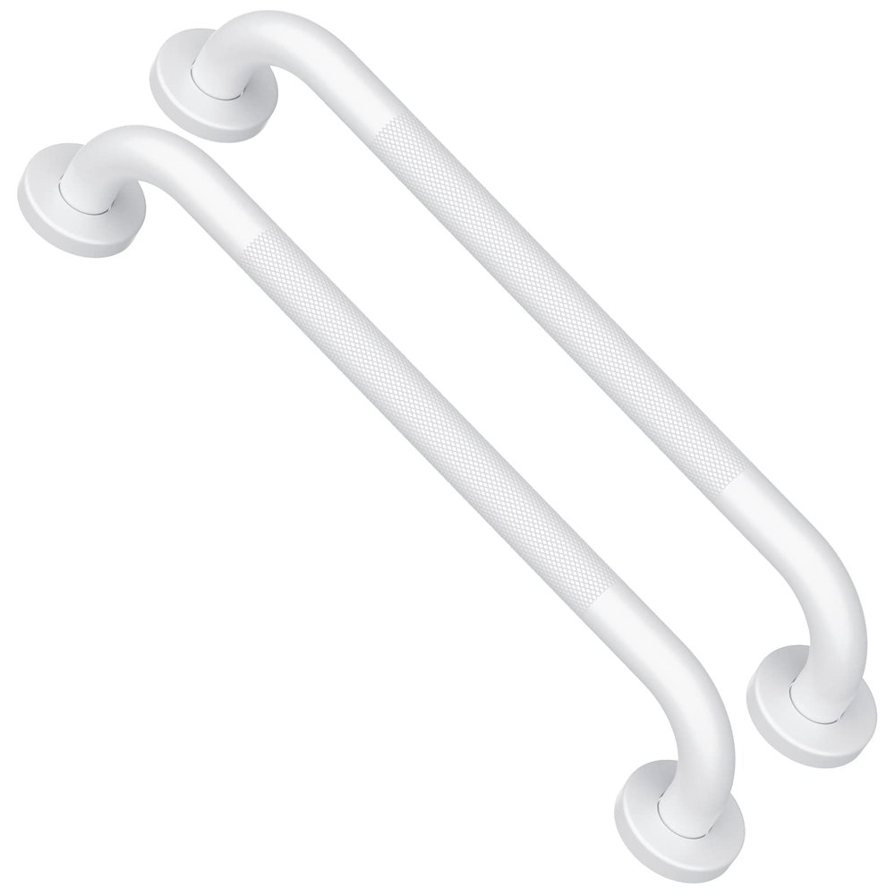 2 Pack 16 Inch Oil Rubbed White Shower Grab Bars w/Anti-Slip knurled Grip, iMomwee Stainless Steel Wall Mount Bathroom Safety Balance Handrail, Handicap Elderly Senior Assist Textured Grab Bar Handle