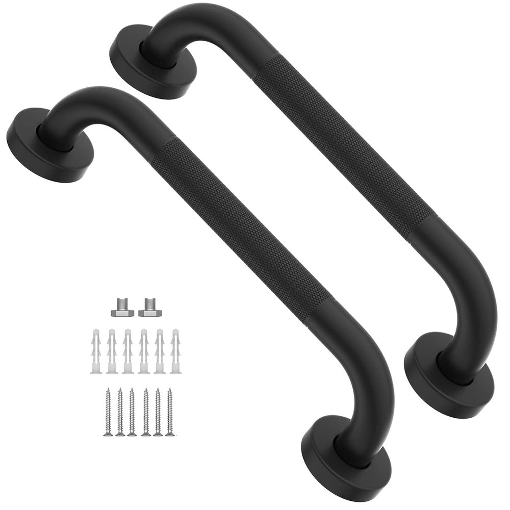 12 Inch Shower Grab Bar Oil Rubbed Black, Munzong Anti Slip Bathroom Grab Bar, Knurled Bathroom Balance Bar, Safety Hand Rail Support Handicap Elderly Injury Senior Assist Bath Handle