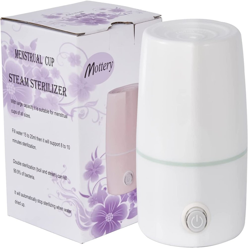 Mottery Menstrual Cup Sterilizer Period Cup Steamer Cleaner Machine High Temperature Wash Your Cup 99.9% Dirty 8 Minutes - Feminine Hygiene - Leak-Free (White Color)