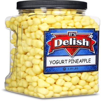 Yogurt Covered Pineapple Dices by It's Delish, 3 LBS Jumbo Container | Kosher Dairy-Free Jumbo Yogurt Covered Fruit for Vegan Snacking | Dried Diced Pineapple Coated in Yogurt-Flavored Shell Snack Treats