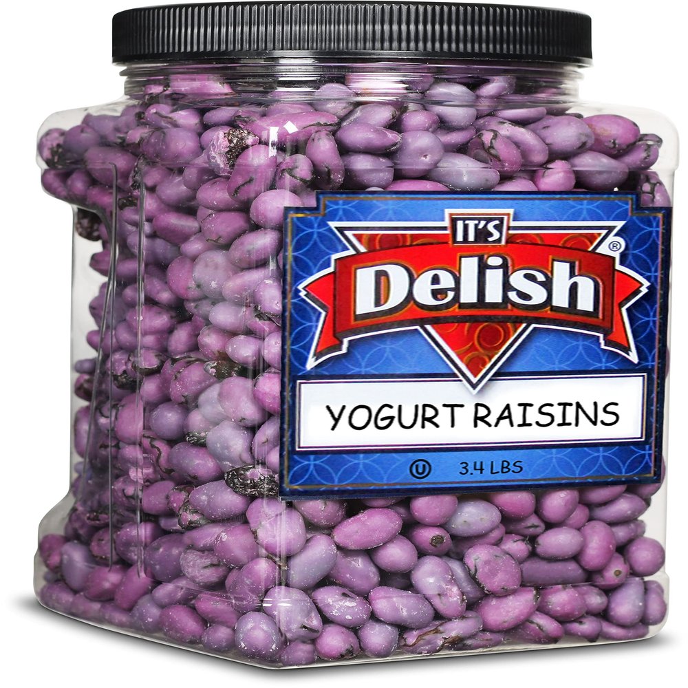 Purple Yogurt Covered Raisins by It's Delish, 3 LBS Jumbo Container | Kosher Dairy-Free Jumbo Yogurt Covered Fruit for Vegan Snacking | Dried Raisins Coated in Yogurt-Flavored Shell Snack Treats